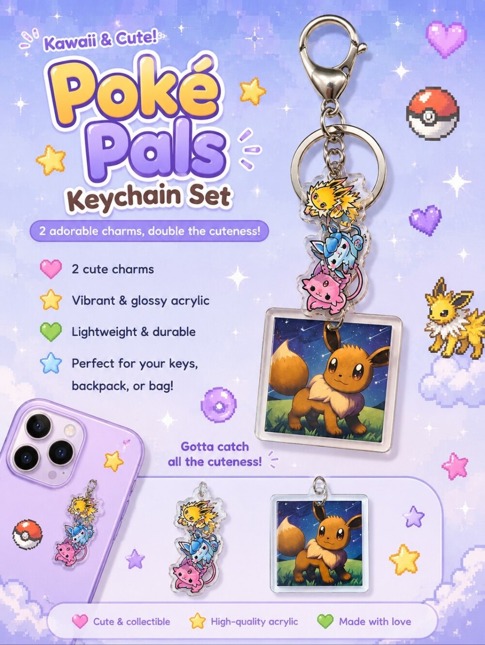 EVEELUTION Keychain Set - Eevee & Friends Acrylic Charms